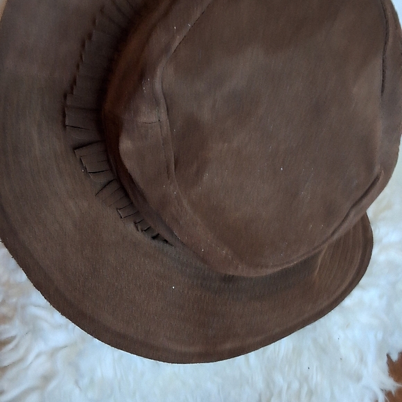 Vintage 70's Style Brown Suede Western Style Fringe Hat O/S Festival Boho - Picture 4 of 13
